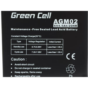 Battery for Uninterruptible Power Supply System UPS Green Cell AGM02 4,5 AH 6 V